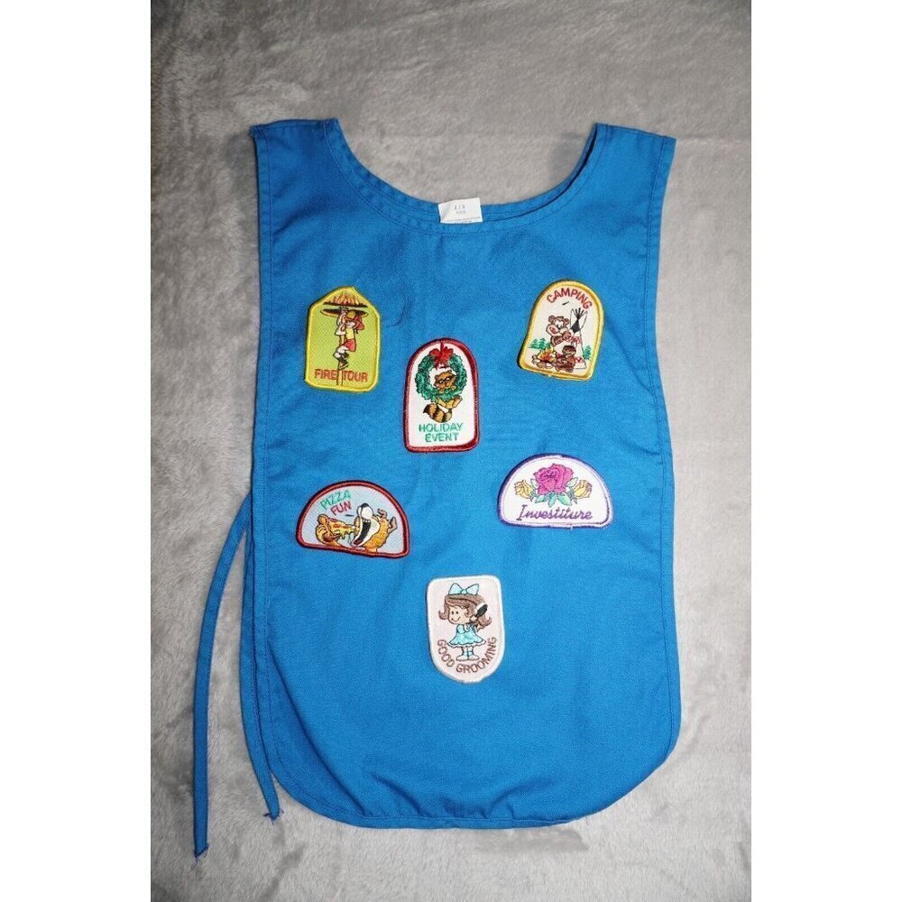Vintage 90’s Daisy Girl Scouts Blue Tunic Apron Smock Vest Uniform Badges 5/6